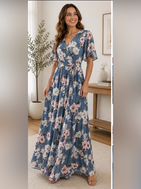 Baltic Born Dresses & Skirts - Baltic Born XXL Blue Floral Maxi Wrap Dress Boho Cottagecore Wedding Guest boho